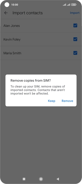 Press Keep to keep your existing contacts.