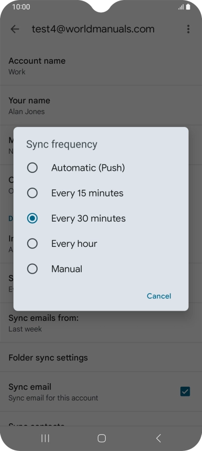 Press the required setting.