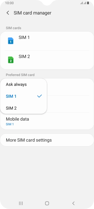 Press the required setting.