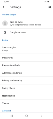 Press Privacy and security.