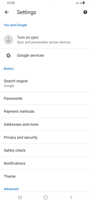 Press Privacy and security.