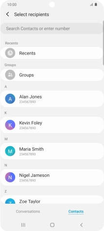 Press the search field and key in the first letters of the recipient's name.
