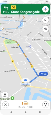 The travel information at the bottom of the screen shows your estimated time of arrival and distance to destination.