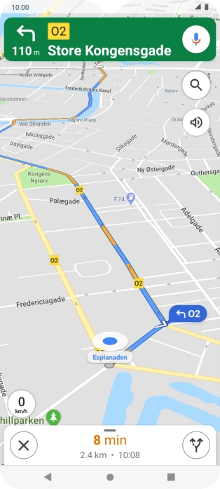 The travel information at the bottom of the screen shows your estimated time of arrival and distance to destination.