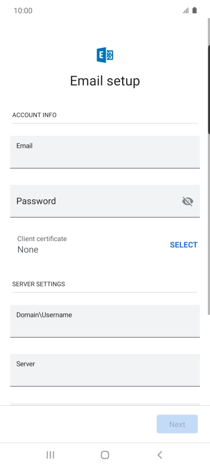 Press Password and key in the password for your email account.