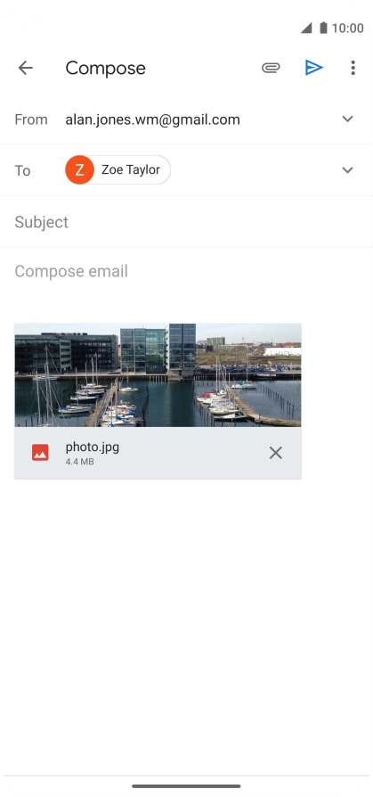 Press Subject and key in the subject of your email message.