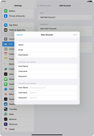 Press Host Name and key in the name of your email provider's outgoing server.