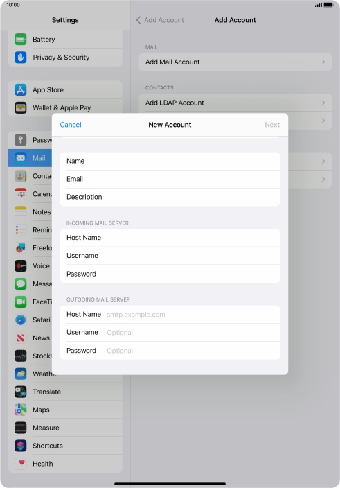 Press Host Name and key in the name of your email provider's outgoing server.
