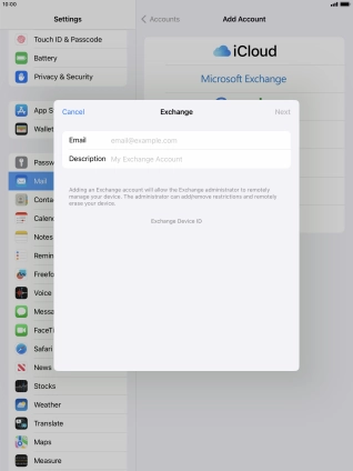 Press Email and key in your email address.