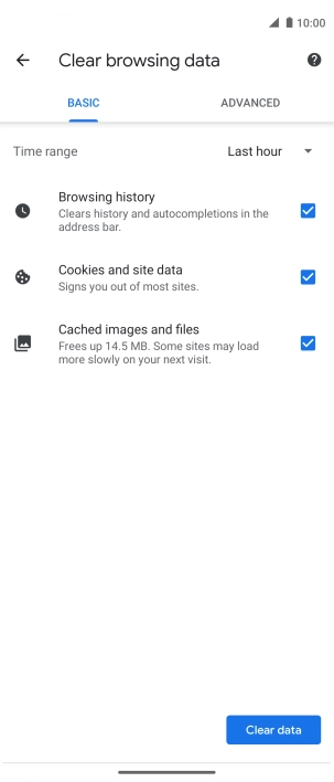 Press Clear data.
