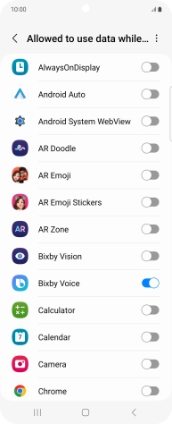 Press the indicators next to the required apps to turn the function on or off.