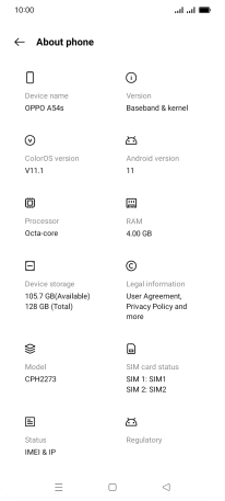 Your phone's software version is displayed below Android version.