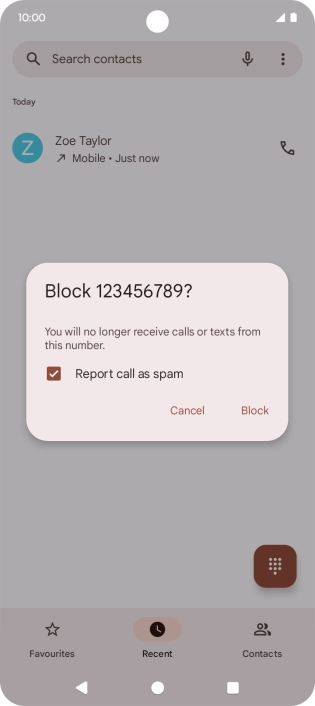 To report the number as spam, press the field next to 