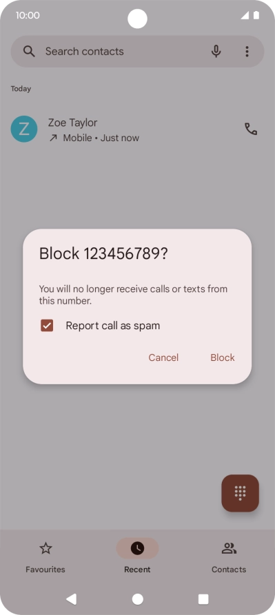 To report the number as spam, press the field next to 