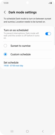 Press the required setting.