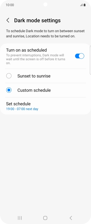 Press the required setting.