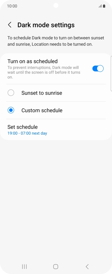 Press the required setting.