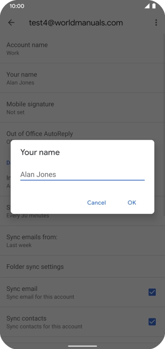 Key in the required sender name and press OK.