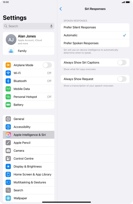 Press the required setting.