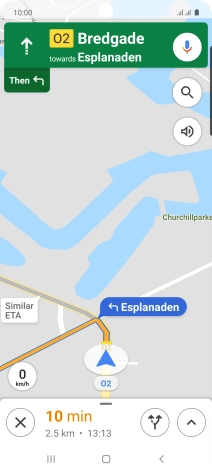 The travel information at the bottom of the screen shows your estimated time of arrival and distance to destination.