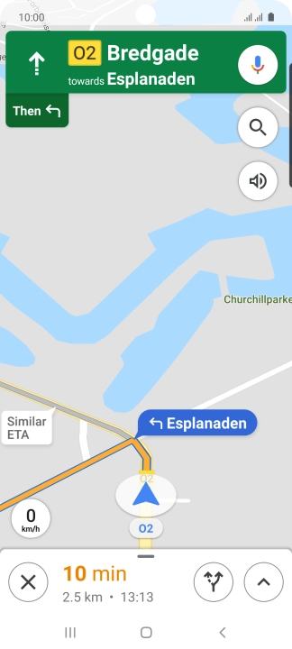 The travel information at the bottom of the screen shows your estimated time of arrival and distance to destination.