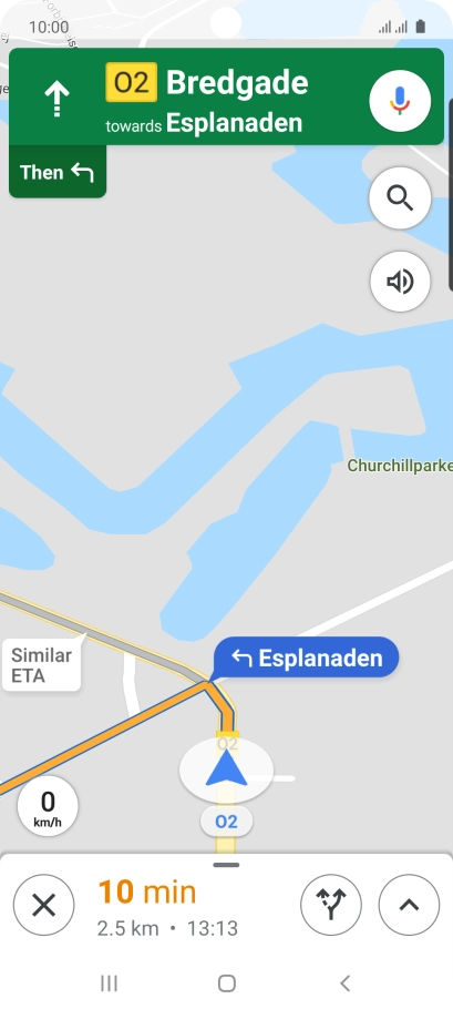 The travel information at the bottom of the screen shows your estimated time of arrival and distance to destination.