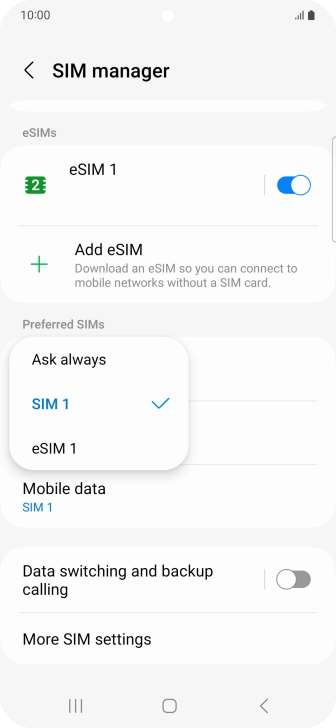 Press the required setting.