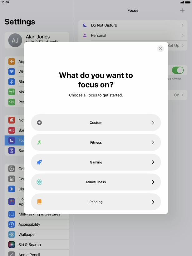 Press the required focus mode and follow the instructions on the screen to add the selected focus mode.