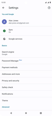 Press Privacy and security.