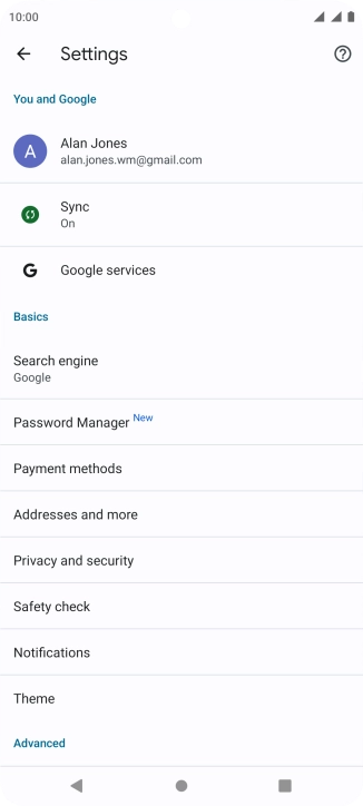 Press Privacy and security.