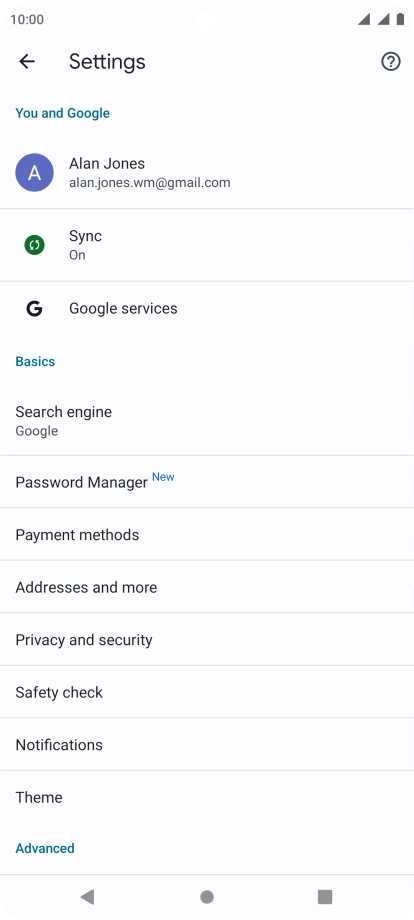 Press Privacy and security.