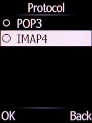 Select IMAP4 and press the Left selection key.