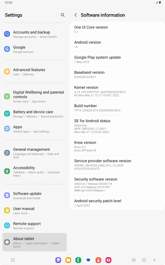 Your tablet's software version is displayed below Android version.