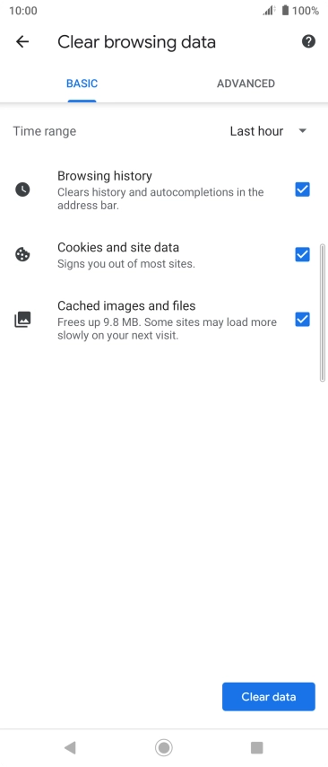 Press the field next to the required data types.