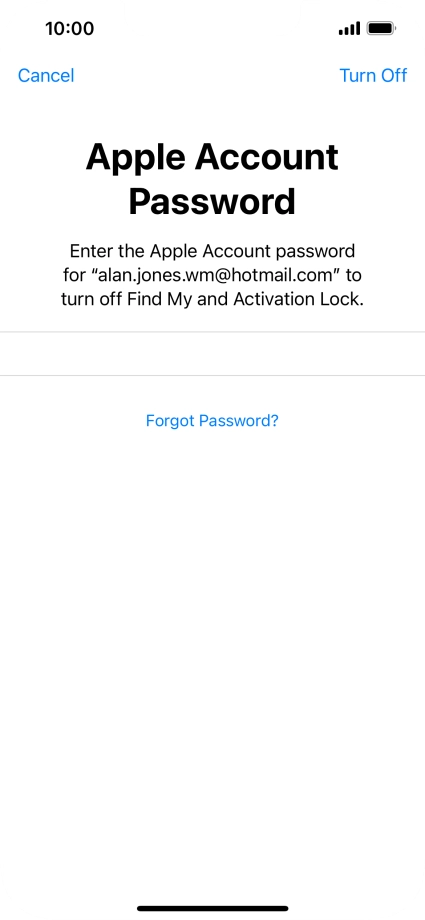 Key in the password for your Apple ID and press Turn Off. Wait a moment while the factory default settings are restored. Follow the instructions on the screen to set up your phone and prepare it for use.