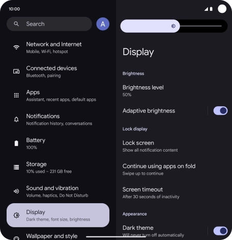 Drag the brightness indicator right or left to set brightness level manually.