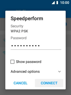 Key in the password for the Wi-Fi network and select CONNECT.