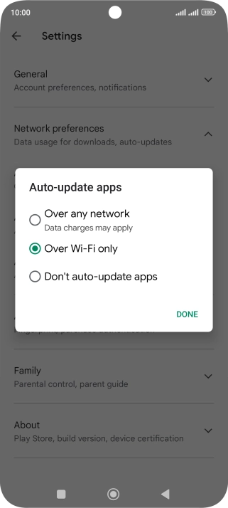 To turn on automatic update of apps using mobile network, press Over any network.
