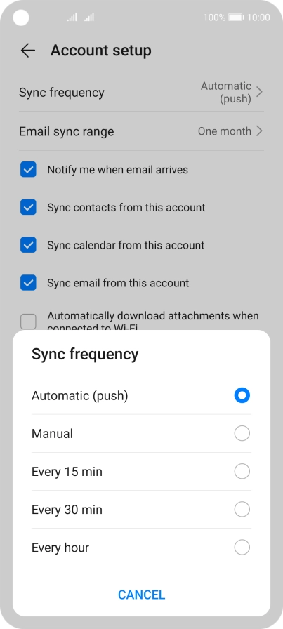 Press the required setting.
