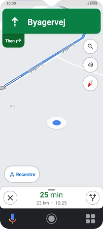 The travel information at the bottom of the screen shows your estimated time of arrival and distance to destination.