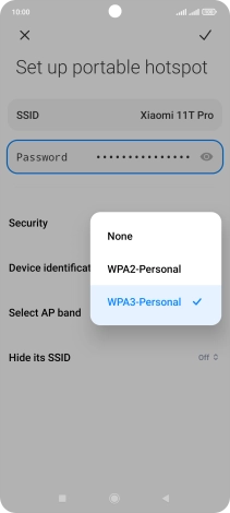 Press WAP3-Personal to password protect your Wi-Fi hotspot.