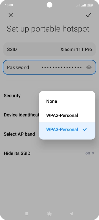 Press WAP3-Personal to password protect your Wi-Fi hotspot.