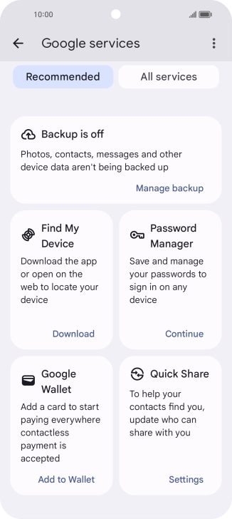 Press Manage backup.