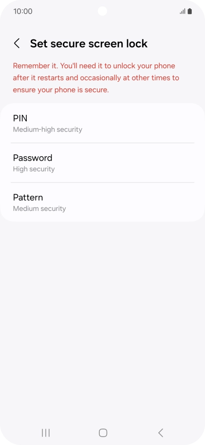 Press the required phone lock code and follow the instructions on the screen to create an additional phone lock code.