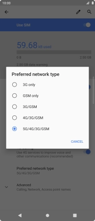 Press the required network mode.
