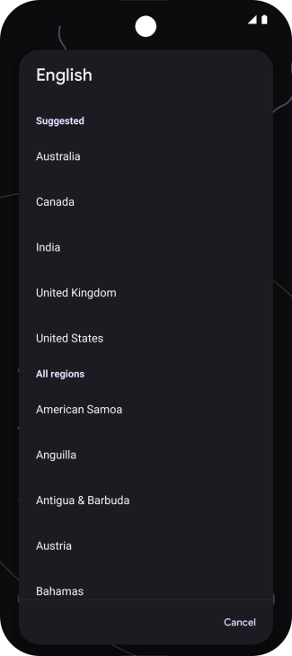Press the required country or area.