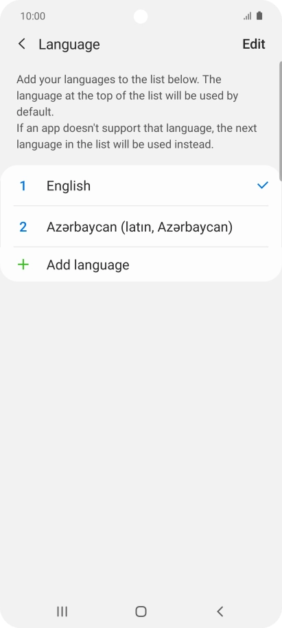To subsequently select another language as the default language, press the required language.