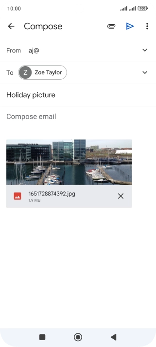 Press the text input field and write the text for your email message.