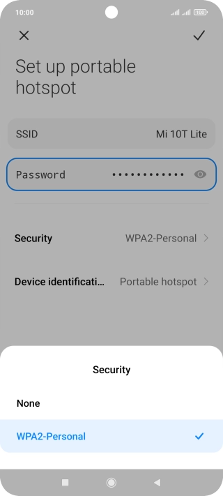 Press WAP2-Personal to password protect your Wi-Fi hotspot.