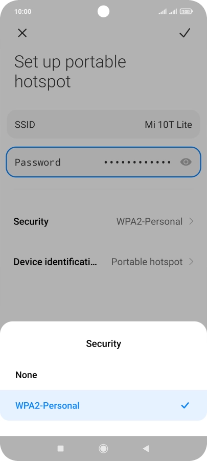 Press WAP2-Personal to password protect your Wi-Fi hotspot.